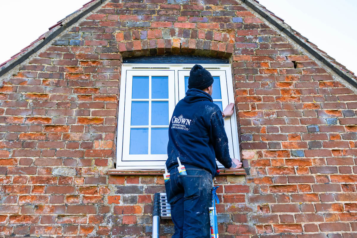 white upvc flush window being installed