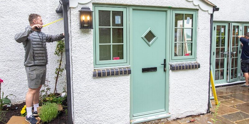teal coloured front door
